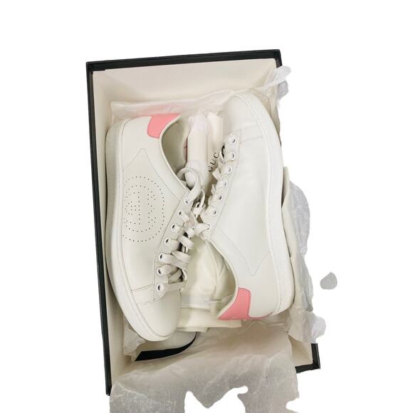 GUCCI $750 White Pink Perforated Leather Interlocking GG Ace Sneakers IT 35 US 5 - Picture 10 of 11